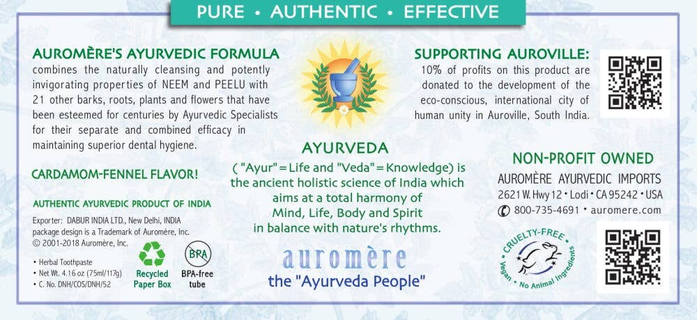 Foam-Free Cardamom-Fennel Ayurvedic Toothpaste: 4.16 Oz Tube