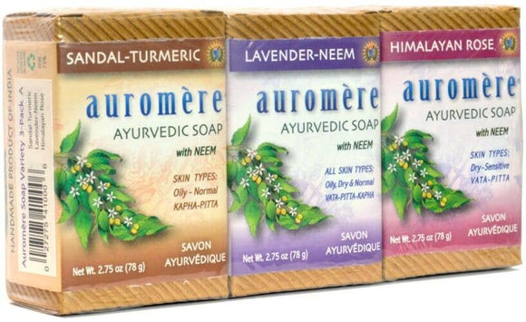 Ayurvedic Soap Variety Pack: 3 Bars\, 2.75 Oz Each
