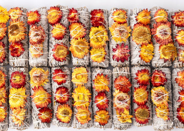 Sunset Flower, Orange Strawflower Floral Sage Wand - 0