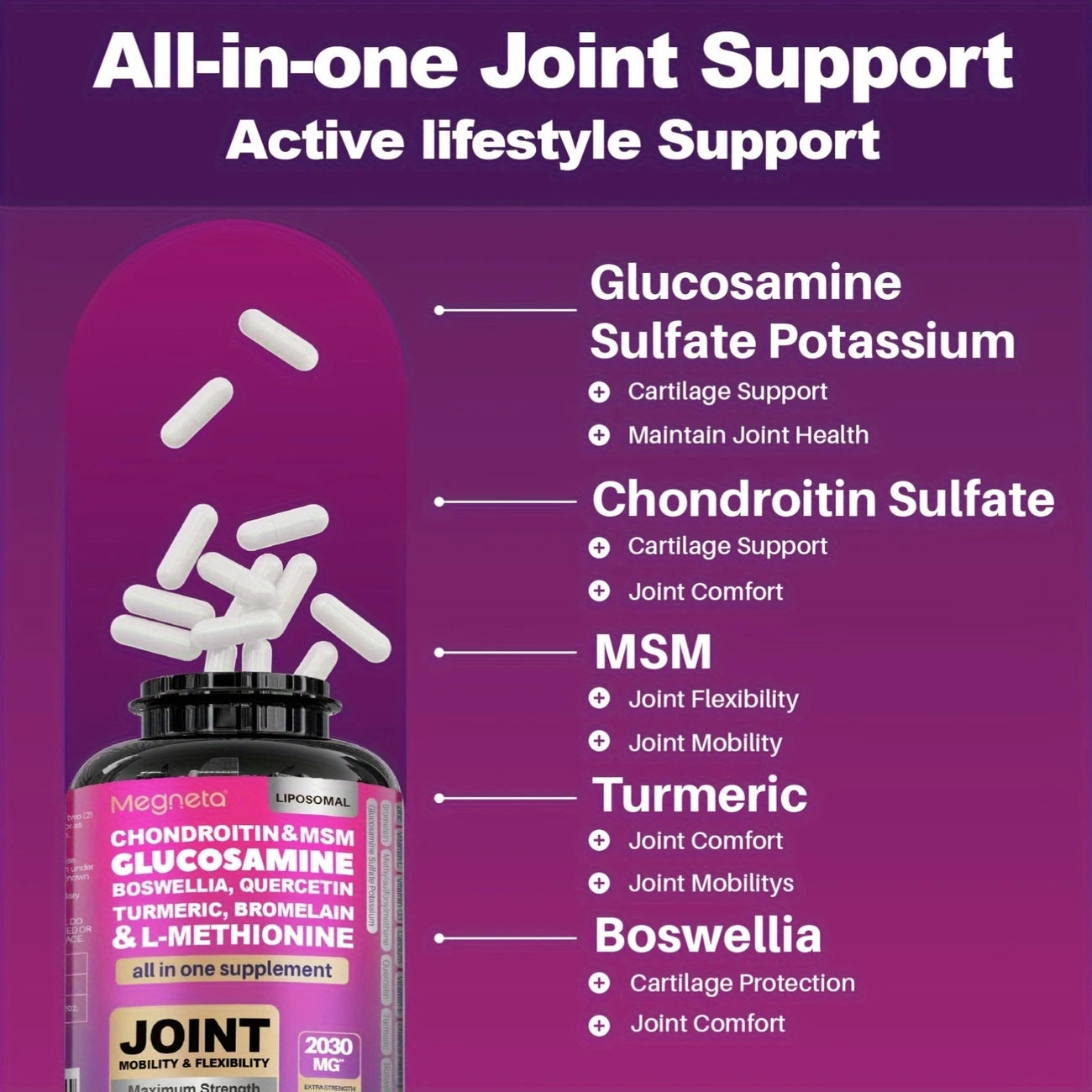 Joint & Mobility Support Capsules- Chondroitin, MSM, Boswellia & Turmeric Capsules