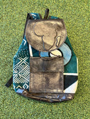 Mud Cloth Book Bag with Leather Accent Africa Symbol Handmade-2