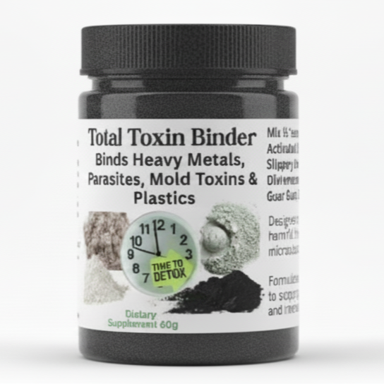 Bottle of Total Toxin Binder with label on a white background