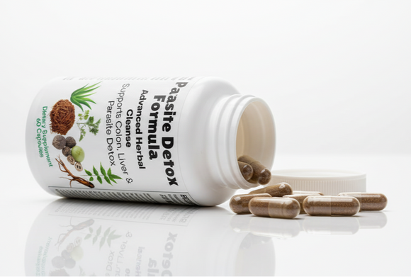 Supplement bottle with capsules on a white background
