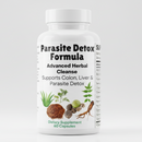 Supplement bottle labeled 'Parasite Detox Formula' on a light gray background