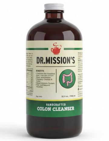 Bottle of Dr. Mission's Handcrafted Colon Cleanser on a white background