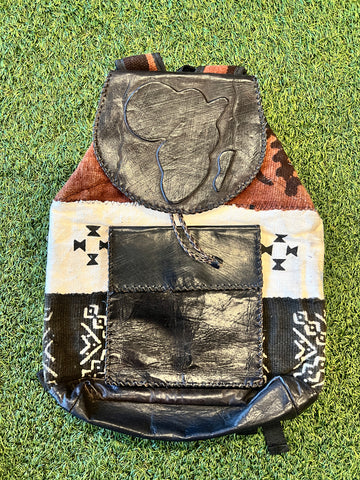 Buy brown-white-black Mud Cloth Book Bag with Leather Accent Africa Symbol Handmade