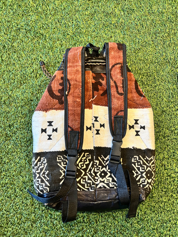 Mud Cloth Book Bag with Leather Accent Africa Symbol Handmade