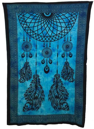Indian Cotton Tapestry Dream Catcher Blue (135 x 220 cm)