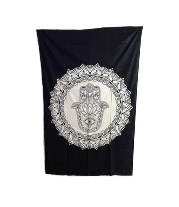 Indian Cotton Tapestry Hamsa Black & White (135 x 220 cm)
