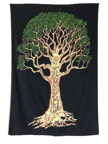 Indian Cotton Tapestry Tree on Black (135 x 220 cm) - 0