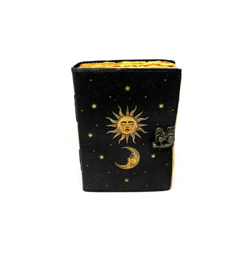 Sun, Moon, and Stars Leather Journal - Handmade with Deckle Edge Paper
