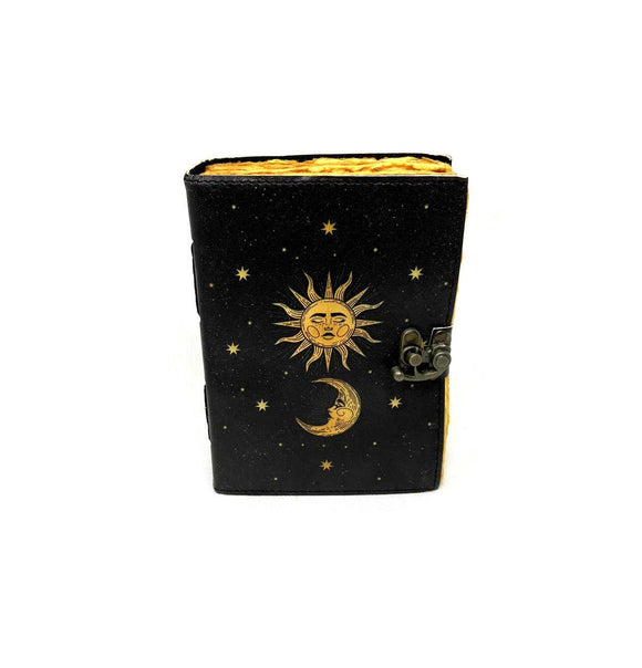 Sun, Moon, and Stars Leather Journal - Handmade with Deckle Edge Paper
