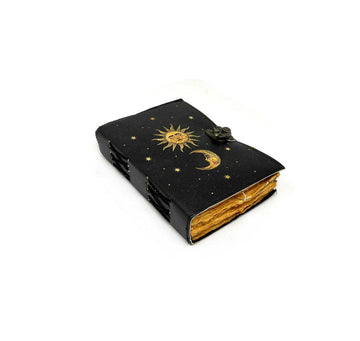 Sun, Moon, and Stars Leather Journal - Handmade with Deckle Edge Paper - 0