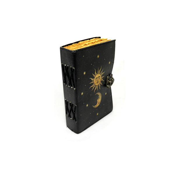Sun, Moon, and Stars Leather Journal - Handmade with Deckle Edge Paper