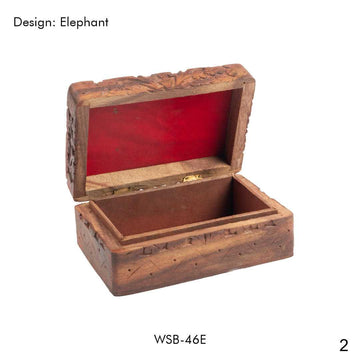 Hand-craved Elephant Wooden Box: A Symbol of Wisdom and Strength - 0