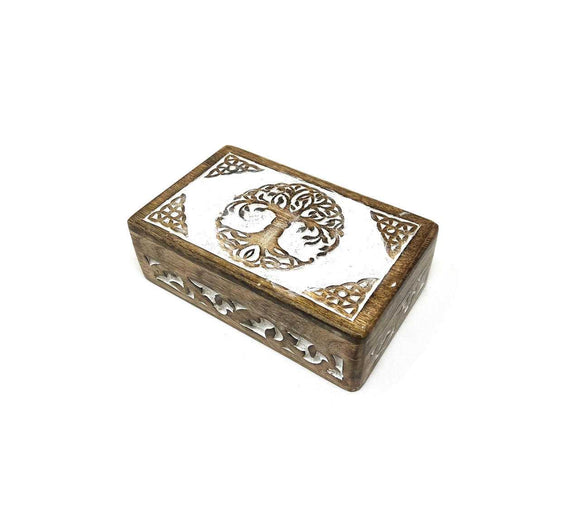 Handcarved White Tree of Life Box: A Symbol of Purity and New Beginnings