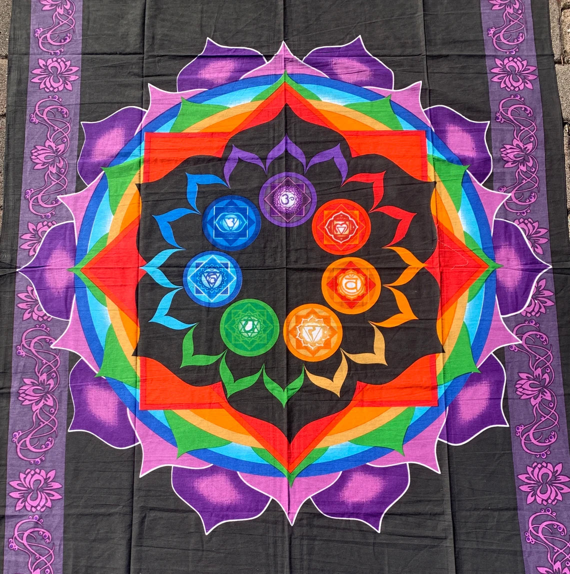 7 Chakra Lotus  Cotton Tapestry