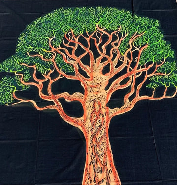 Indian Cotton Tapestry Tree on Black (135 x 220 cm)
