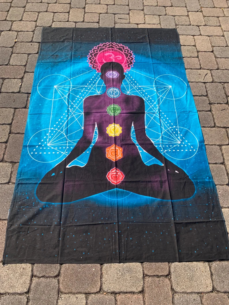 7 Chakra Turquoise Metatron Cotton Tapestry - 0