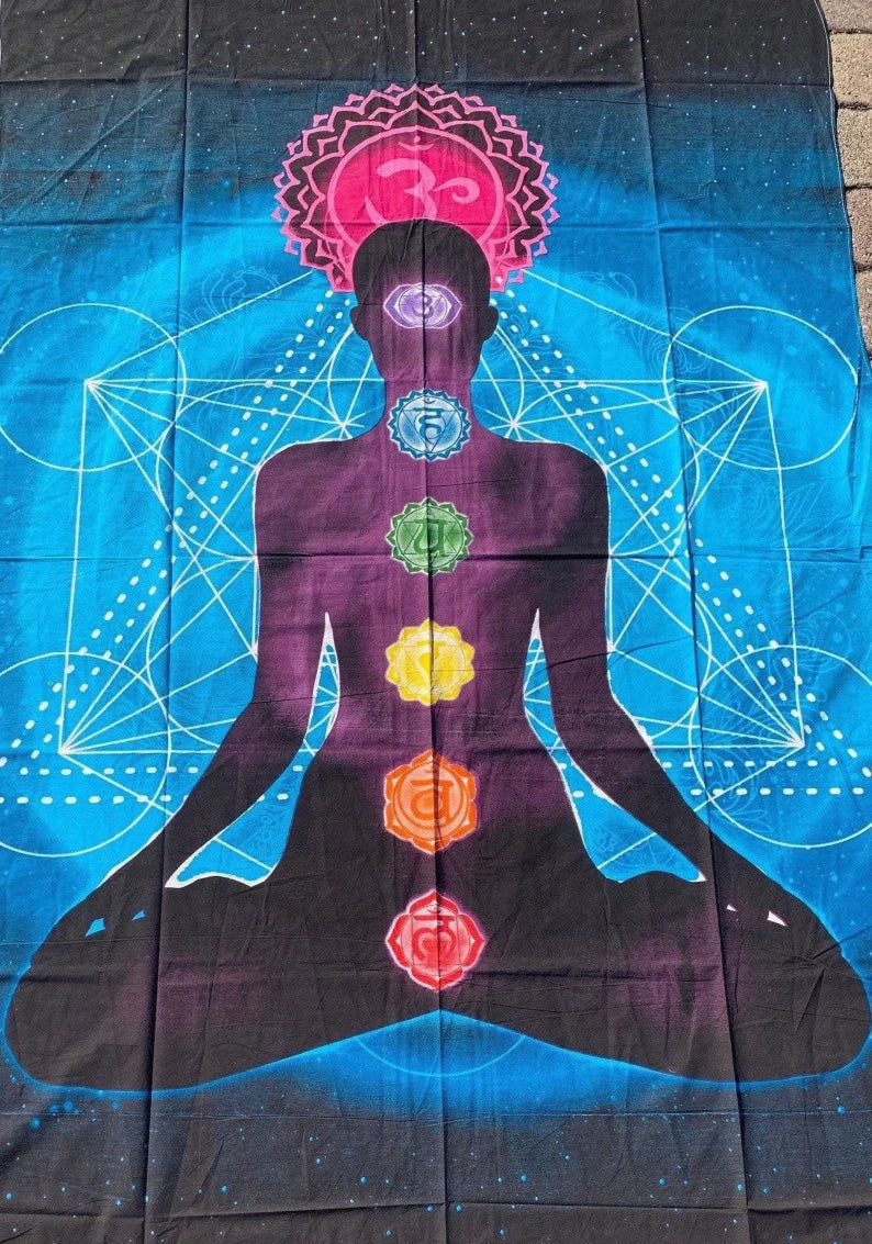 7 Chakra Turquoise Metatron Cotton Tapestry
