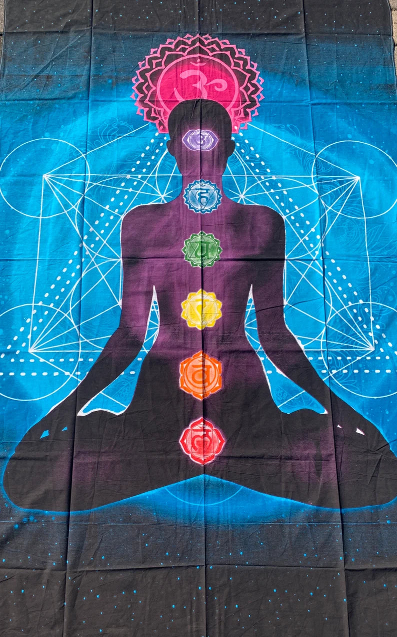 7 Chakra Turquoise Metatron Cotton Tapestry