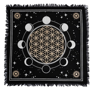 Phases of Moon w/ Flower of LIfe Altar cloth 24"x24"