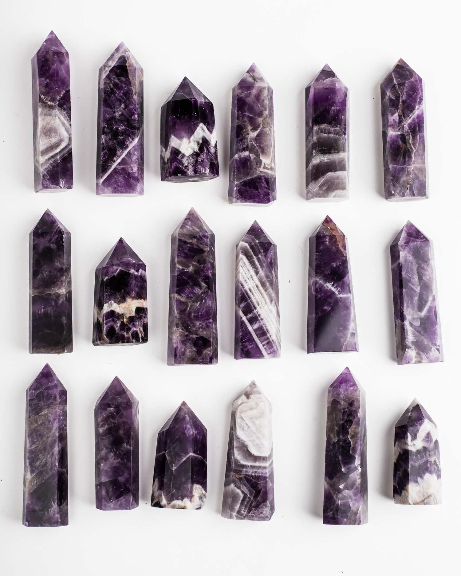 2" Amethyst Chevron Pointed Crystals Towers | Heals & Protect Crown Chakra | Spiritual Strength and Intuition - Life Gardening Tools LLC
