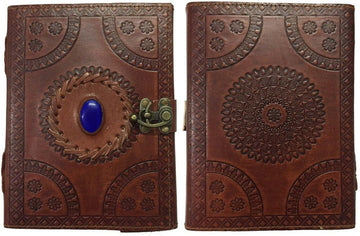 Leather Journal with Semi-precious Stone & Buckle Closure Leather Diary Gift for Him Her - Life Gardening Tools LLC