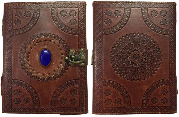 Leather Journal with Semi-precious Stone & Buckle Closure Leather Diary Gift for Him Her - Life Gardening Tools LLC