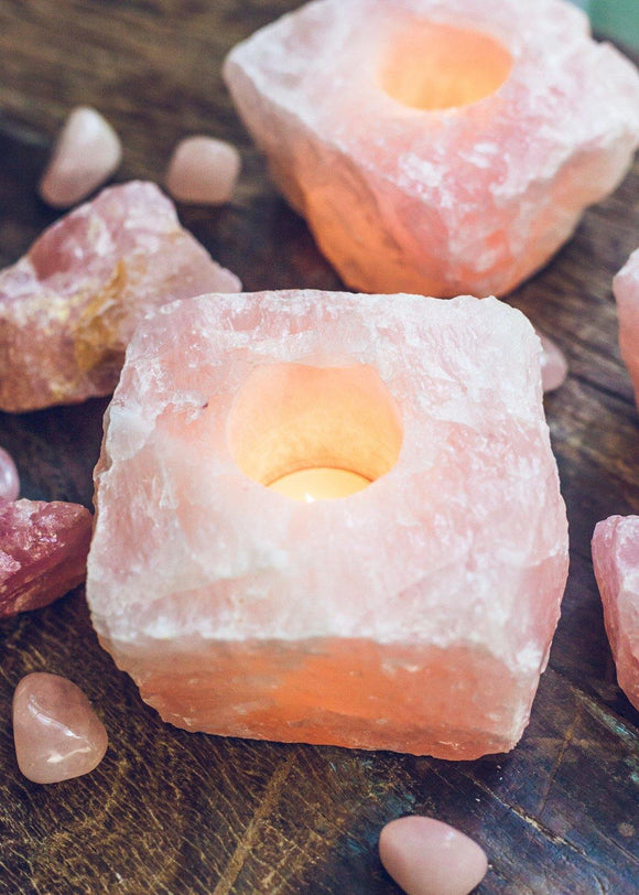 Rough Rose Quartz Candleholder - Life Gardening Tools LLC