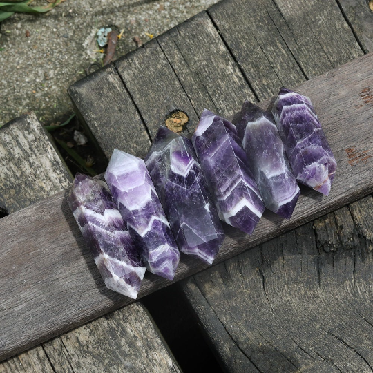 Double Terminated Chevron Amethyst Crystal - Dream Amethyst, Amethyst, Crystals, Reiki, Chakra - Life Gardening Tools LLC