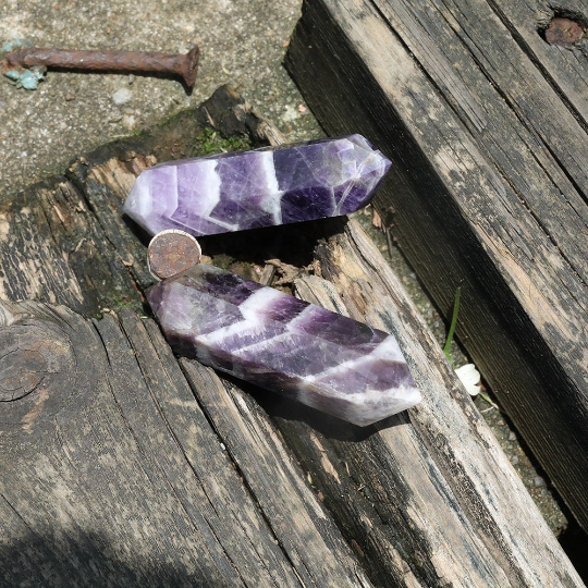 Double Terminated Chevron Amethyst Crystal - Dream Amethyst, Amethyst, Crystals, Reiki, Chakra - Life Gardening Tools LLC