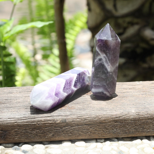 Double Terminated Chevron Amethyst Crystal - Dream Amethyst, Amethyst, Crystals, Reiki, Chakra - Life Gardening Tools LLC