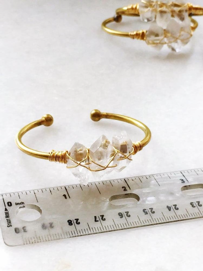 Quartz gold plated brass wire wrapped cuff bracelet - Life Gardening Tools LLC