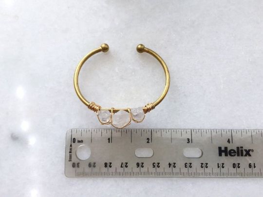Quartz gold plated brass wire wrapped cuff bracelet - Life Gardening Tools LLC