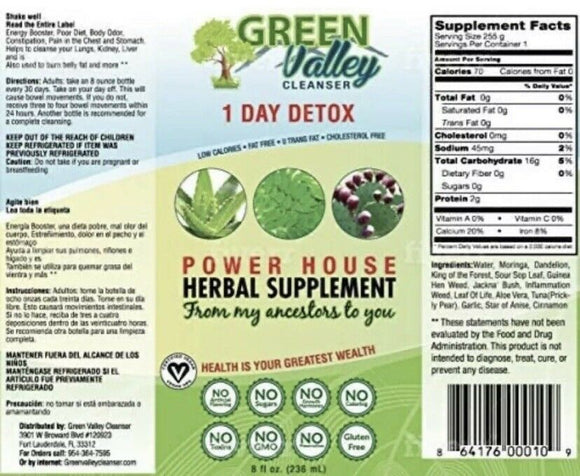 1 Day Detox 8oz, Green Valley Cleanser Power House Herbal Supplement - Life Gardening Tools LLC