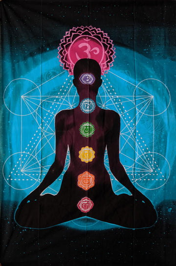 7 Chakra Turquoise Metatron Cotton Tapestry